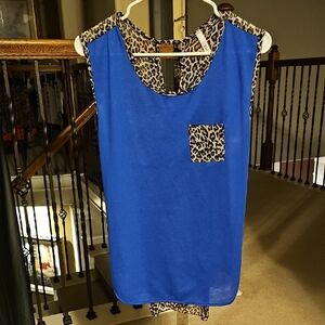 Leopard Print Accent Blue Women's Top